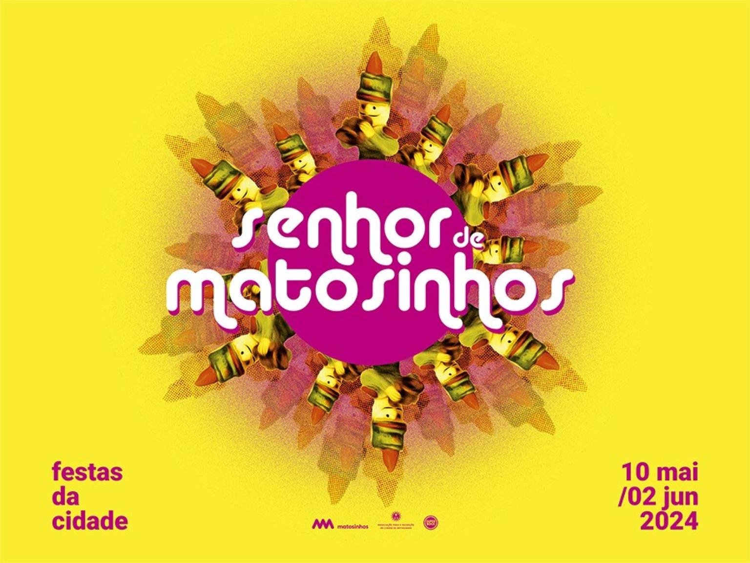 Cartaz do Senhor de Matosinhos 2024 com cores vibrantes e decorações festivas