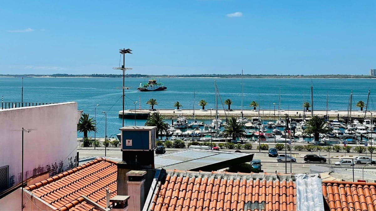 Panoramic view of the Setúbal marina and the Sado Estuary from Miradouro de São Sebastião