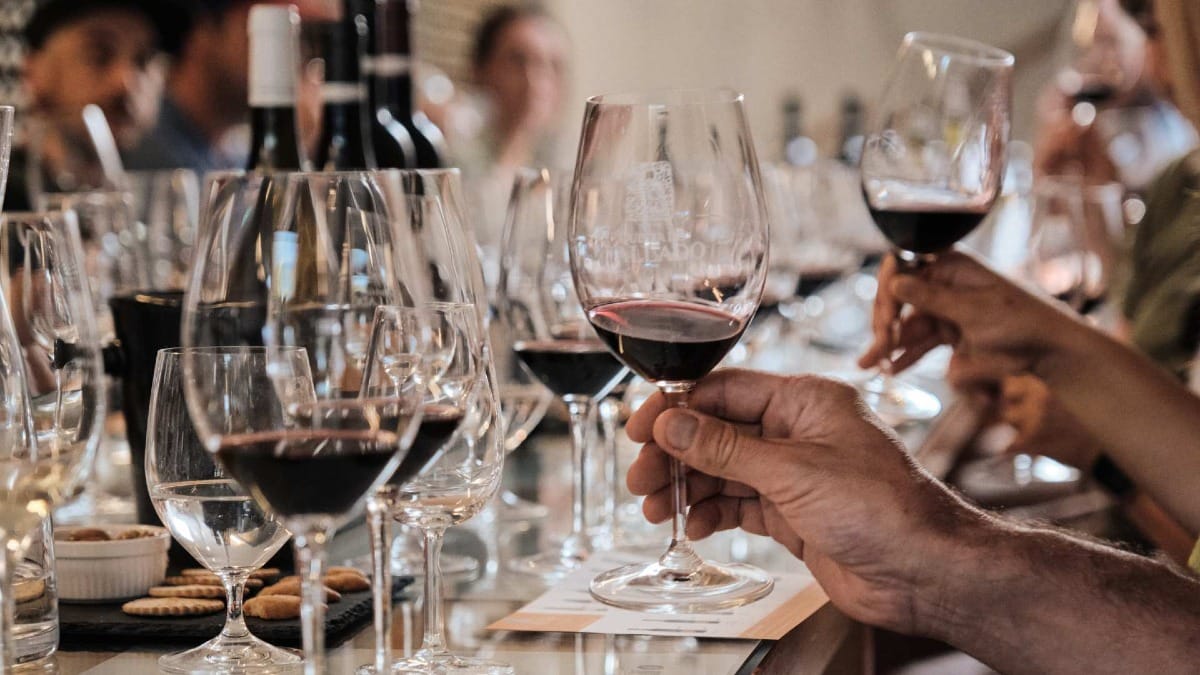 Guests enjoying a guided wine tasting in a small group at Quinta do Vallado tasting room