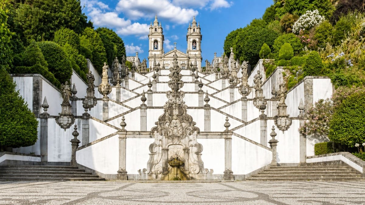 The monumental staircase of Bom Jesus do Monte Sanctuary in Braga explored during the Private Braga and Guimarães Tour by Cooltour Oporto.
