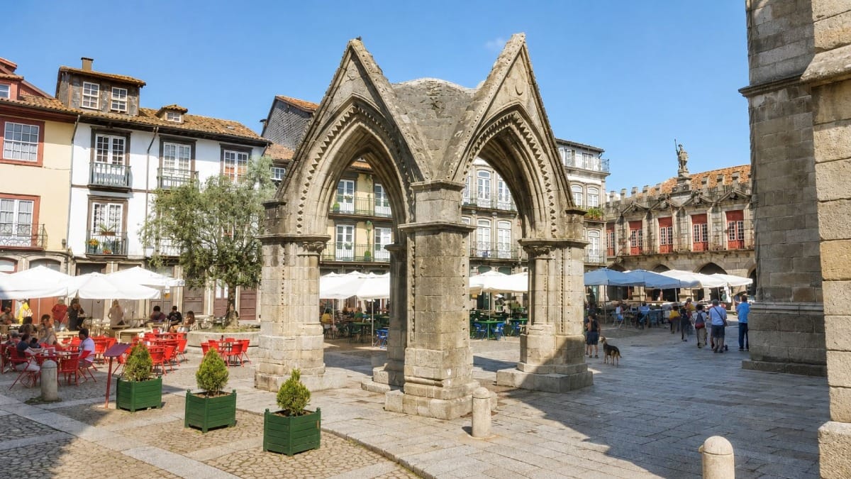Padrão do Salado na Praça da Oliveira, parte do centro histórico de Guimarães classificado como Património Mundial da UNESCO.