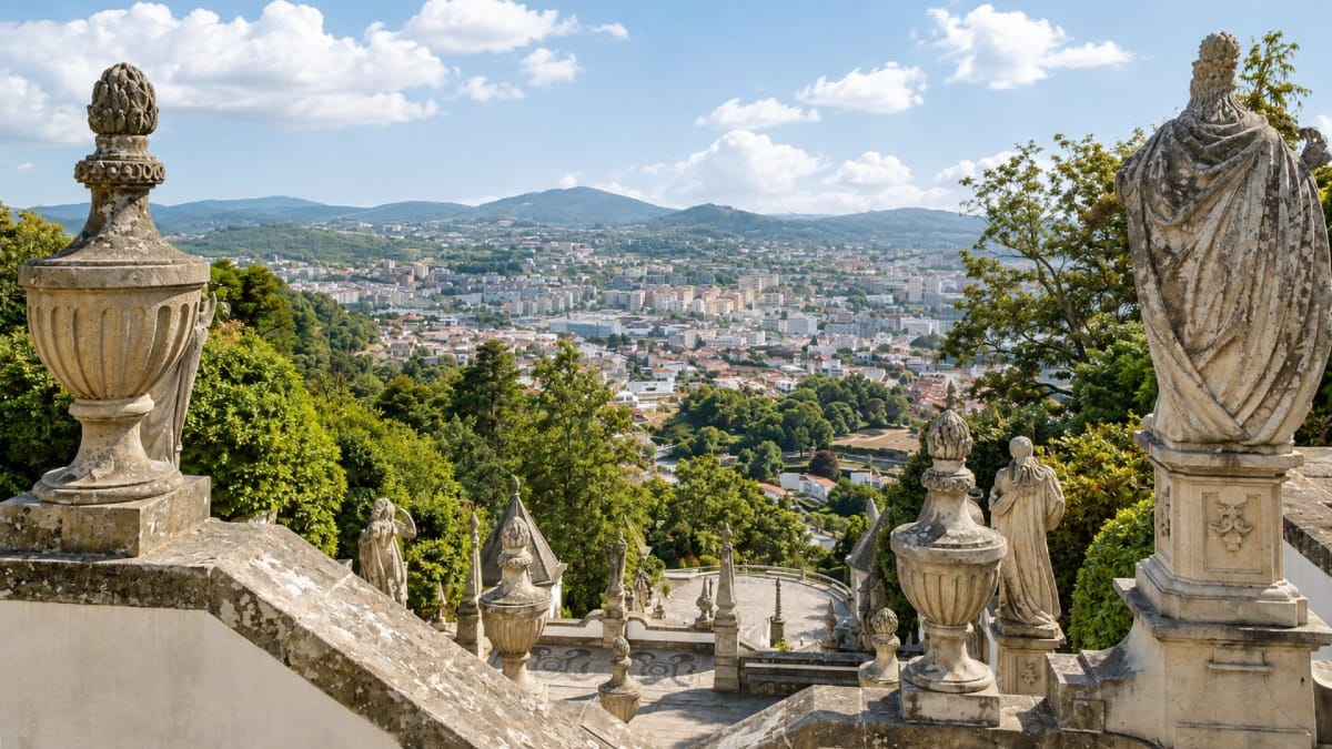Panoramic view over Braga from Bom Jesus do Monte during a private guided tour from Porto.