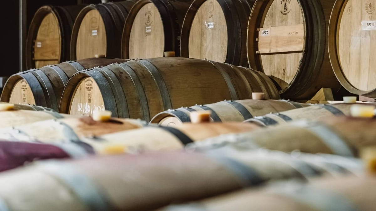 Hundreds of barrels are used to carefully mature wines from different vintages
