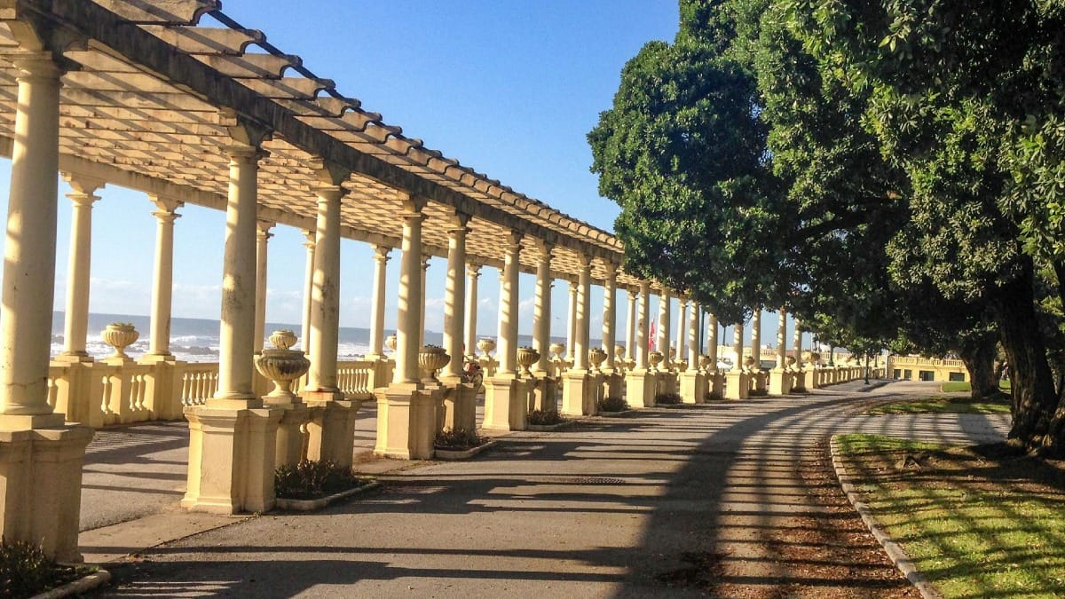 View of the iconic Pérgola da Foz do Douro in Porto during an electric bike riverbank and coastal tour