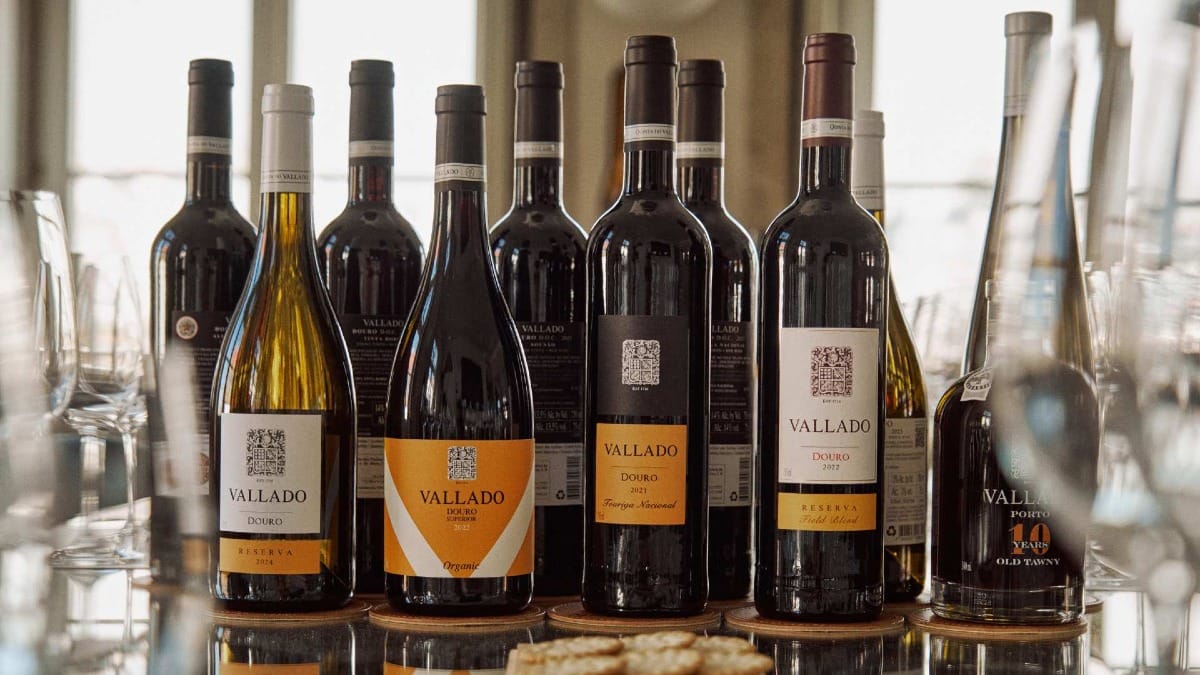 Bottles of Vallado wines including Douro blends and 10-year-old Port wine