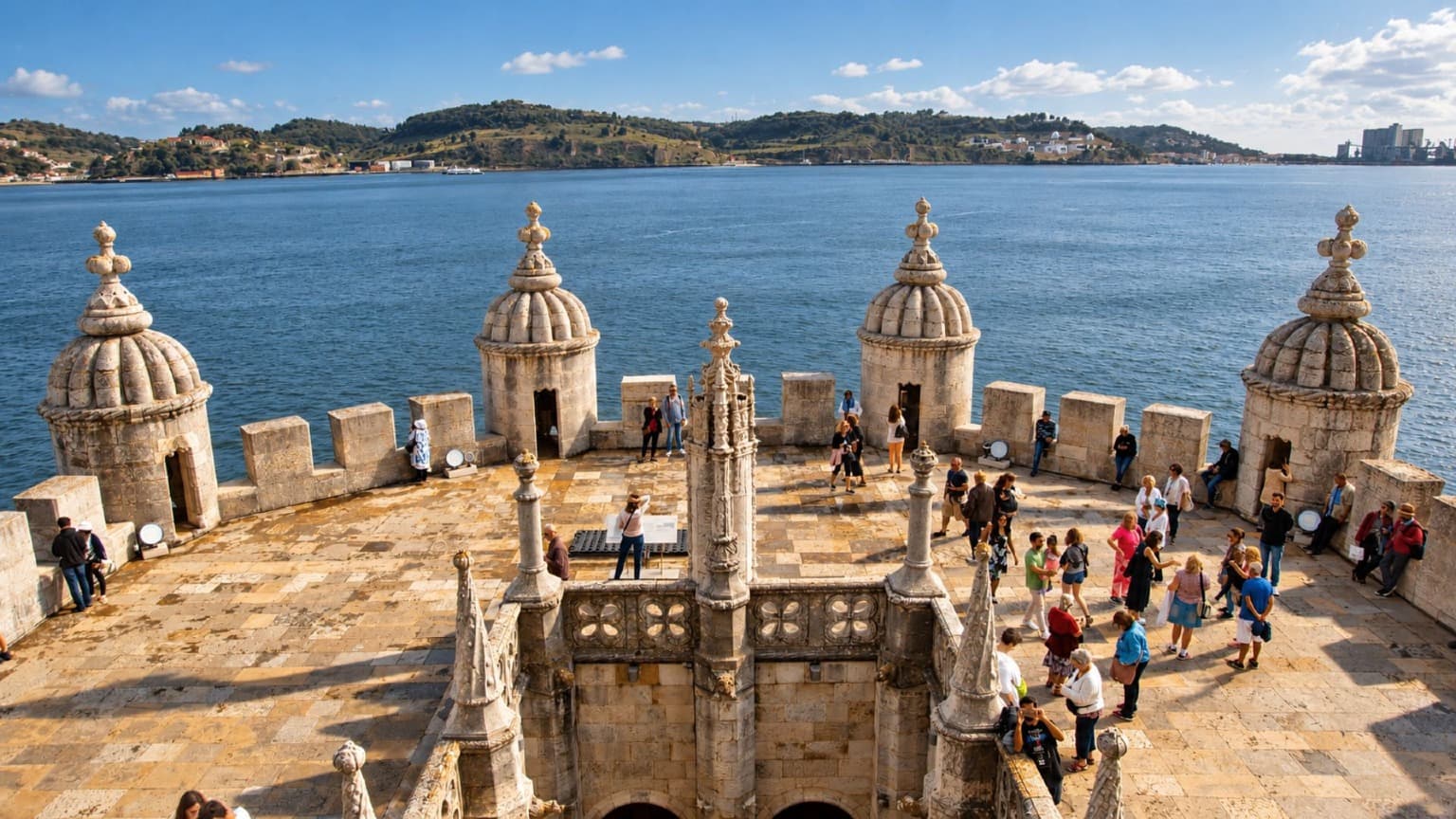 Upper terrace of Belém Tower overlooking the Tagus River