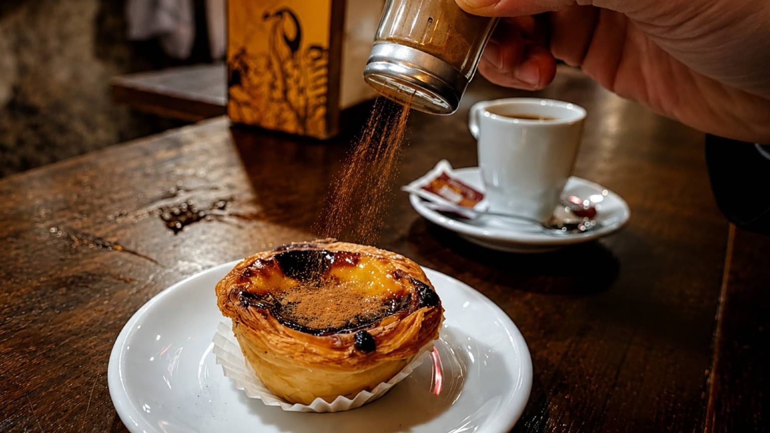 Pastéis de Nata recién horneados servidos con un espresso tradicional portugués