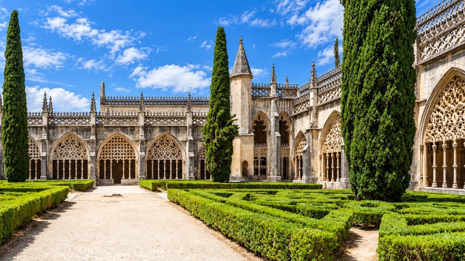 Claustro Real no interior do Mosteiro da Batalha, no Centro de Portugal