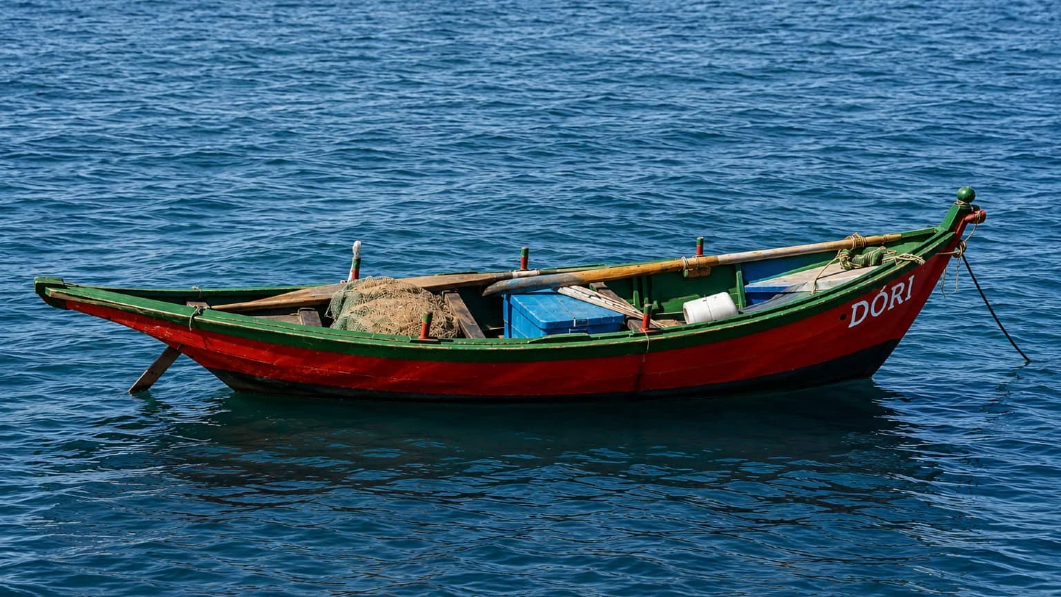 Traditional Portuguese dóri boat used during cod fishing expeditions in the North Atlantic