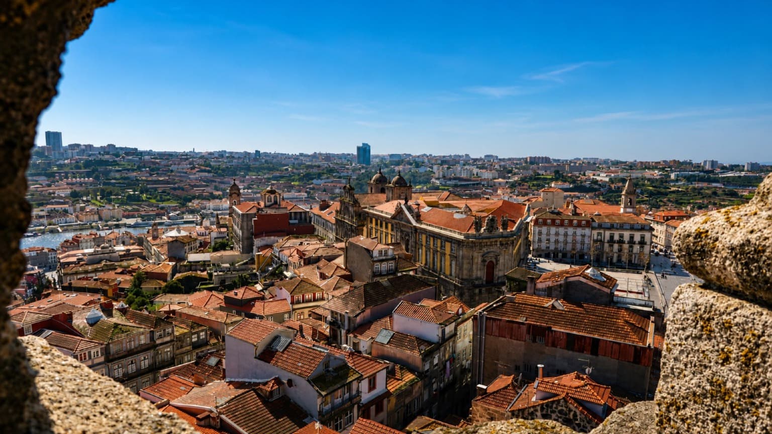 Vista panorámica de Oporto desde lo alto de la Torre de los Clérigos