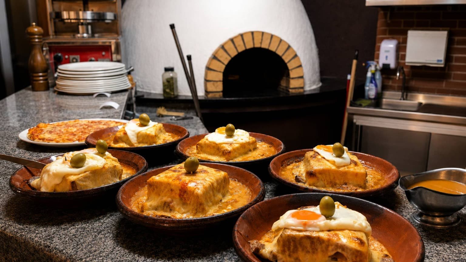 Francesinhas baking in the traditional wood-fired oven at Locanda restaurant in Canelas, Vila Nova de Gaia