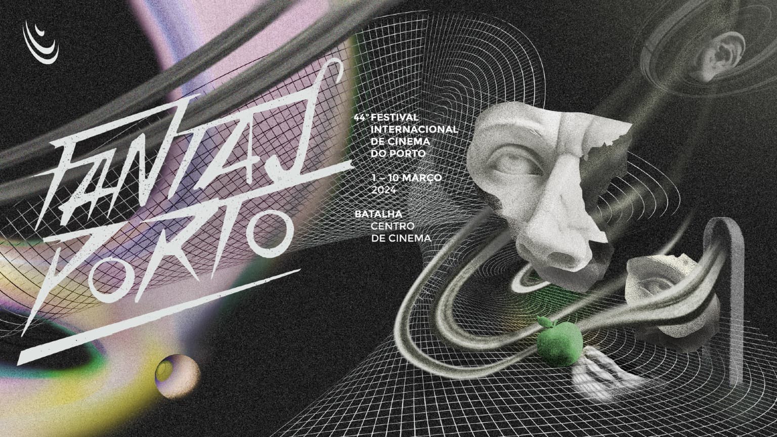 O Flyer oficial do Fantasporto 2024, com o nome do Fantasporto como 44º festival, o Centro de Cinema da Batalha e as datas (1 a 11 de março de 2024)