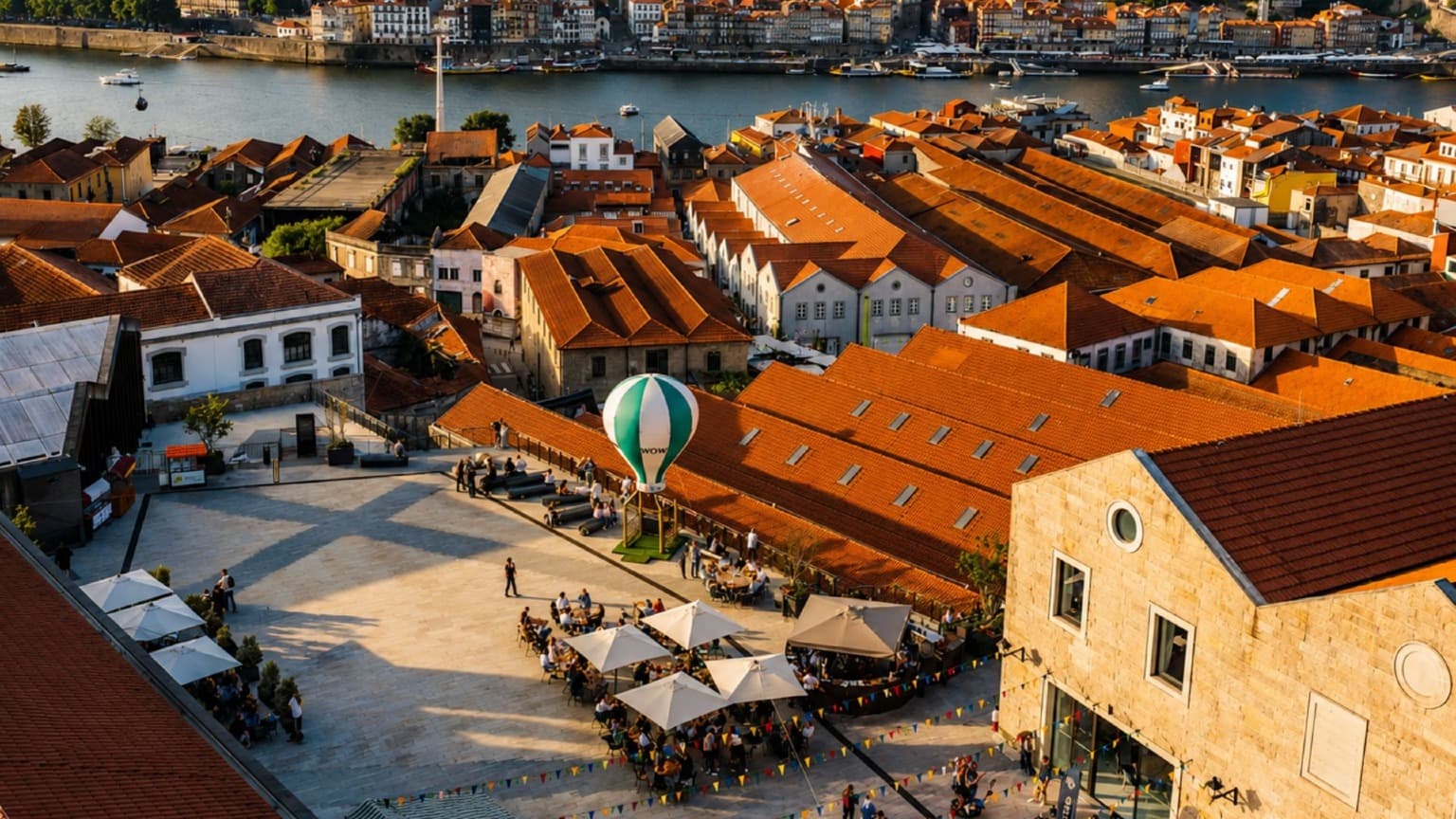 WOW – World of Wine em Vila Nova de Gaia, com vista para o rio Douro e para a cidade do Porto